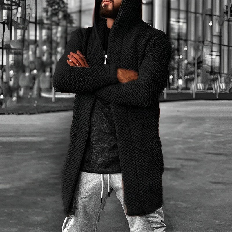 LÄSSIGER MITTELLANGER HERREN-STRICKCARDIGAN MIT KAPUZE - HOWARD