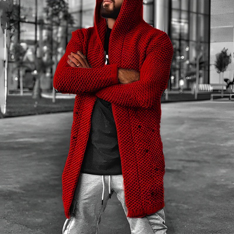 LÄSSIGER MITTELLANGER HERREN-STRICKCARDIGAN MIT KAPUZE - HOWARD