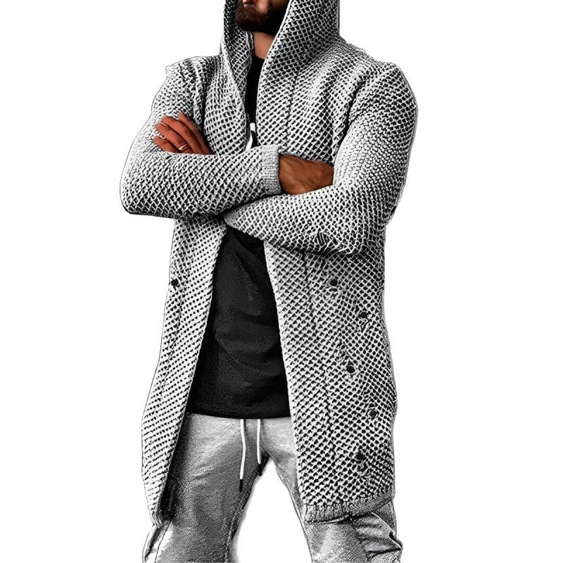 LÄSSIGER MITTELLANGER HERREN-STRICKCARDIGAN MIT KAPUZE - HOWARD