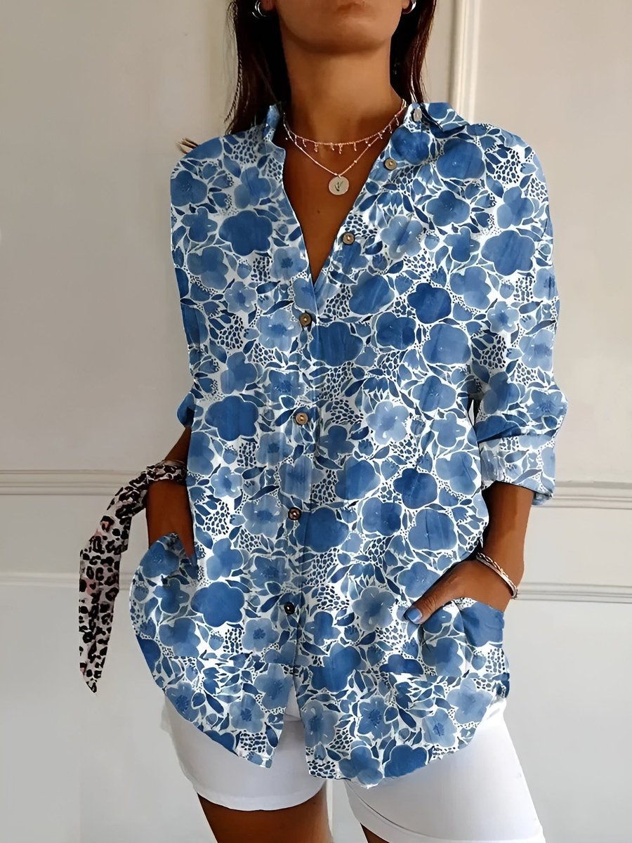 Leonie | Plus Size Bluse Florale Prints Langarm Knopfleiste