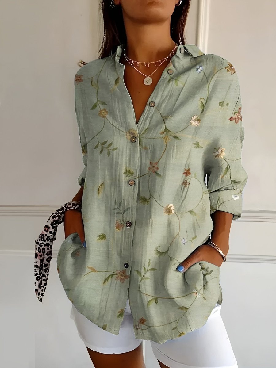 Leonie | Plus Size Bluse Florale Prints Langarm Knopfleiste