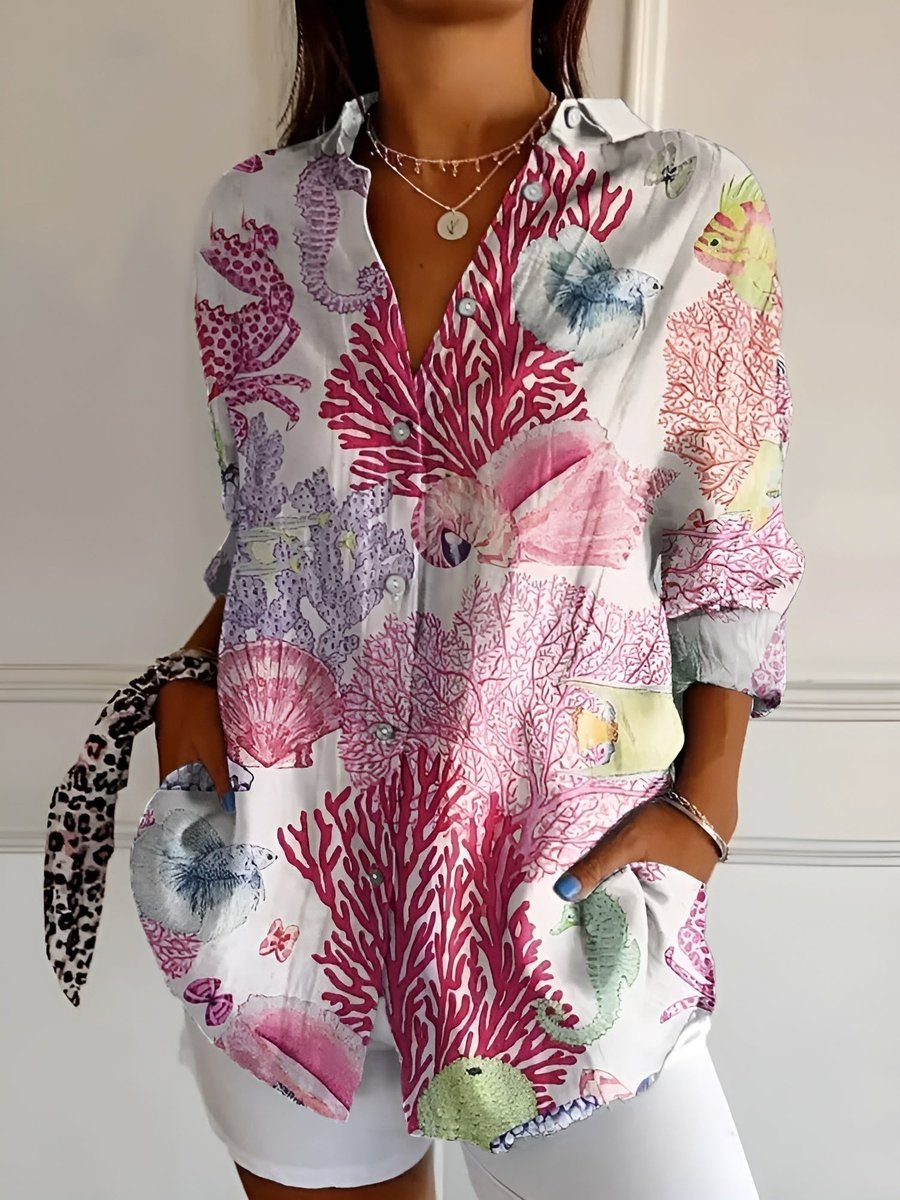 Leonie | Plus Size Bluse Florale Prints Langarm Knopfleiste