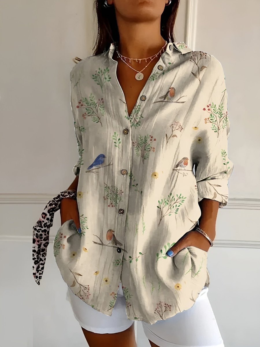 Leonie | Plus Size Bluse Florale Prints Langarm Knopfleiste
