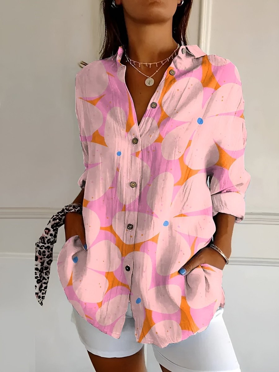 Leonie | Plus Size Bluse Florale Prints Langarm Knopfleiste