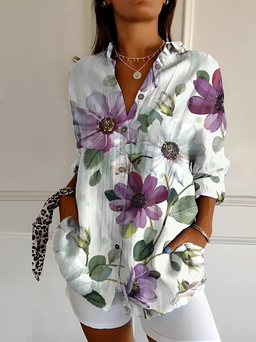 Leonie | Plus Size Bluse Florale Prints Langarm Knopfleiste