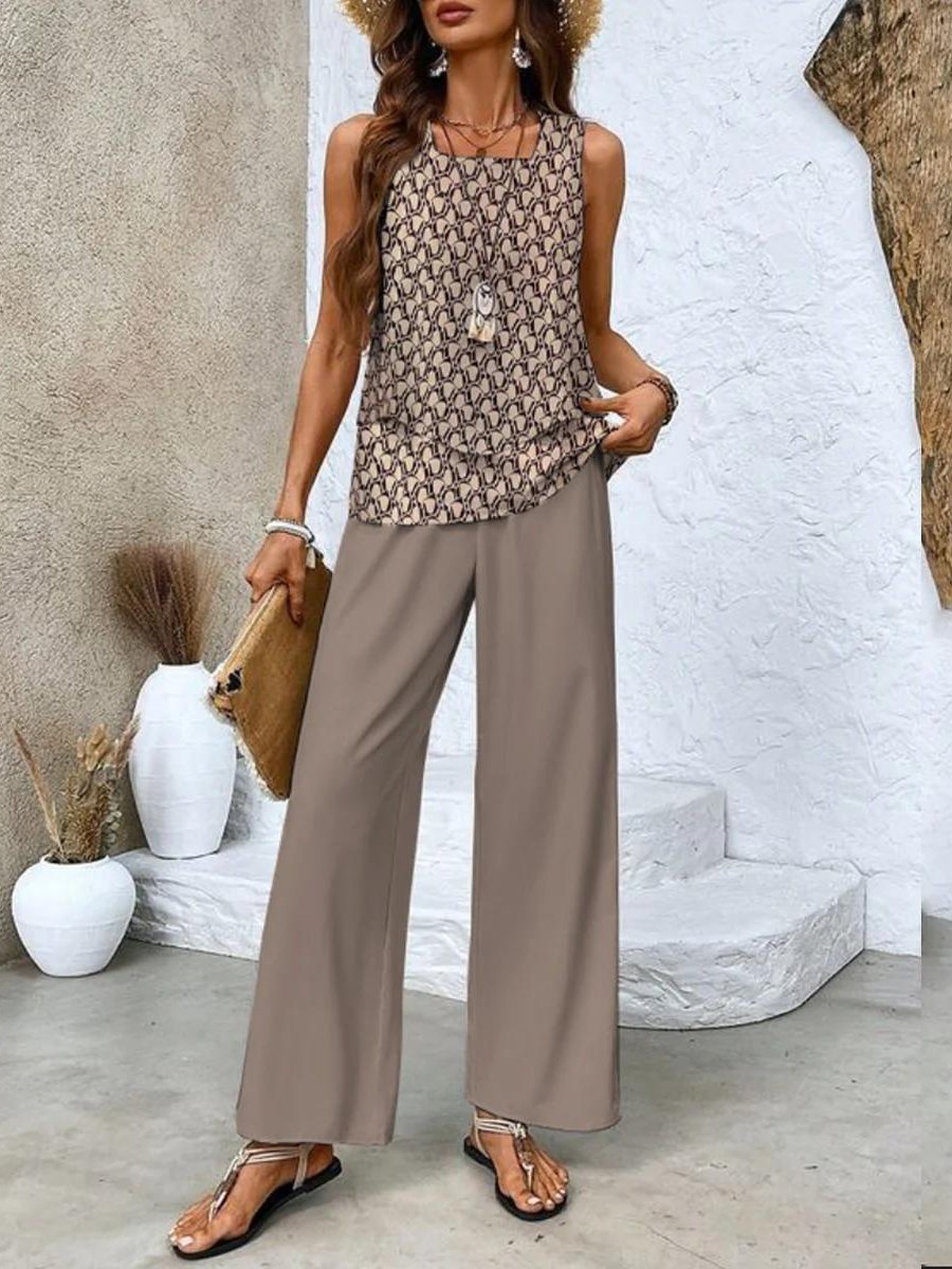 Katharina | Plus Size Zweiteiler Set Ärmellose Bluse Weite Hose