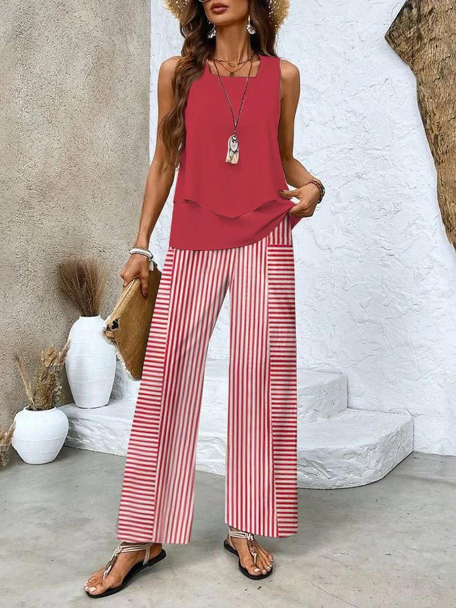 Katharina | Plus Size Zweiteiler Set Ärmellose Bluse Weite Hose