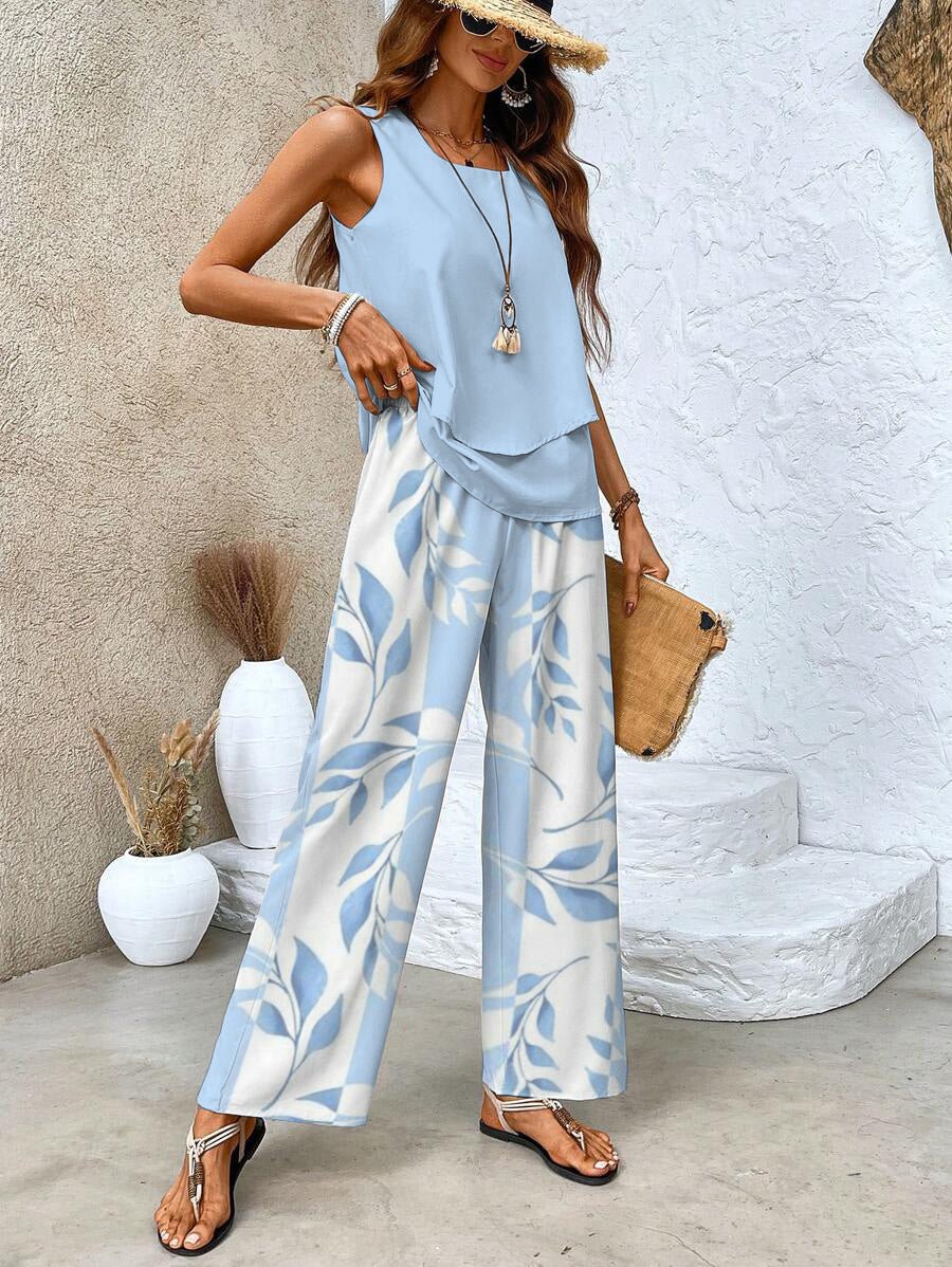 Katharina | Plus Size Zweiteiler Set Ärmellose Bluse Weite Hose