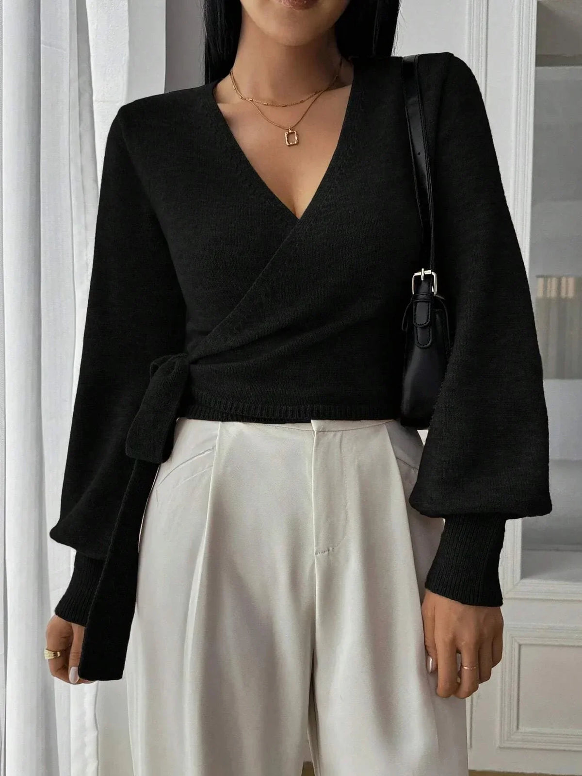 Yvonne | Damen Wickelpullover Bindegürtel Übergangsjacke – Wickelpulli Gürtel 2026