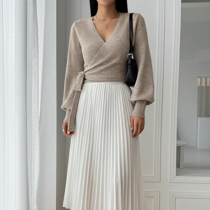 Yvonne | Damen Wickelpullover Bindegürtel Übergangsjacke – Wickelpulli Gürtel 2026
