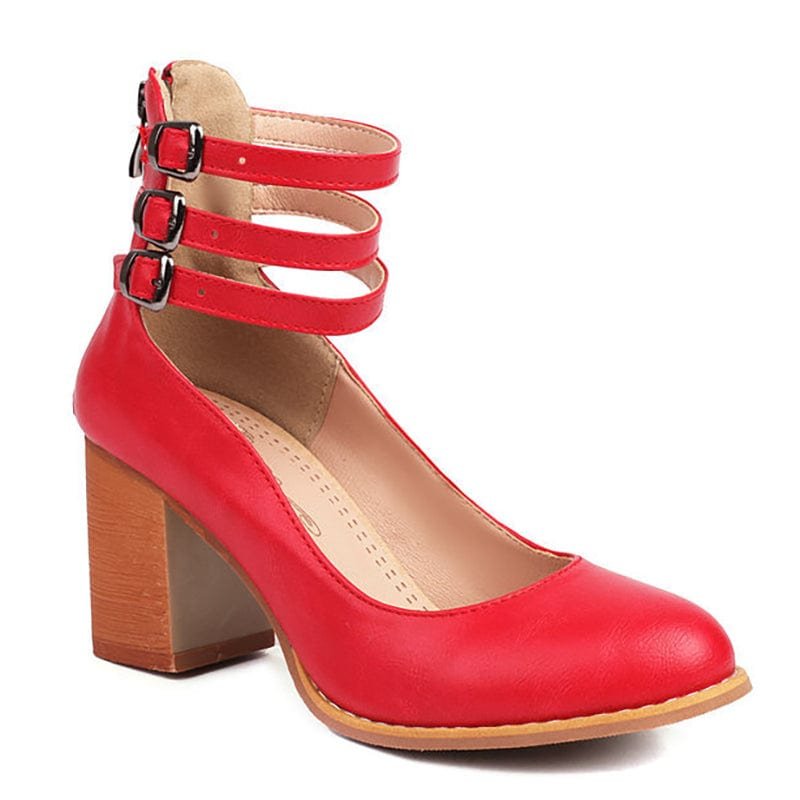 Leonie | Pumps Dreifach Schnallen Blockabsatz Leder Optik