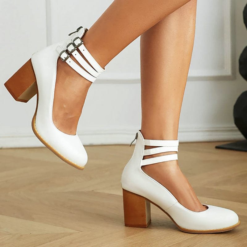 Leonie | Pumps Dreifach Schnallen Blockabsatz Leder Optik