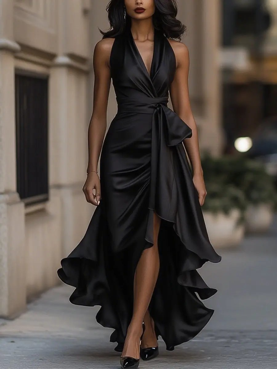 Raphaela | Damen Neckholder Wickel Abendkleid