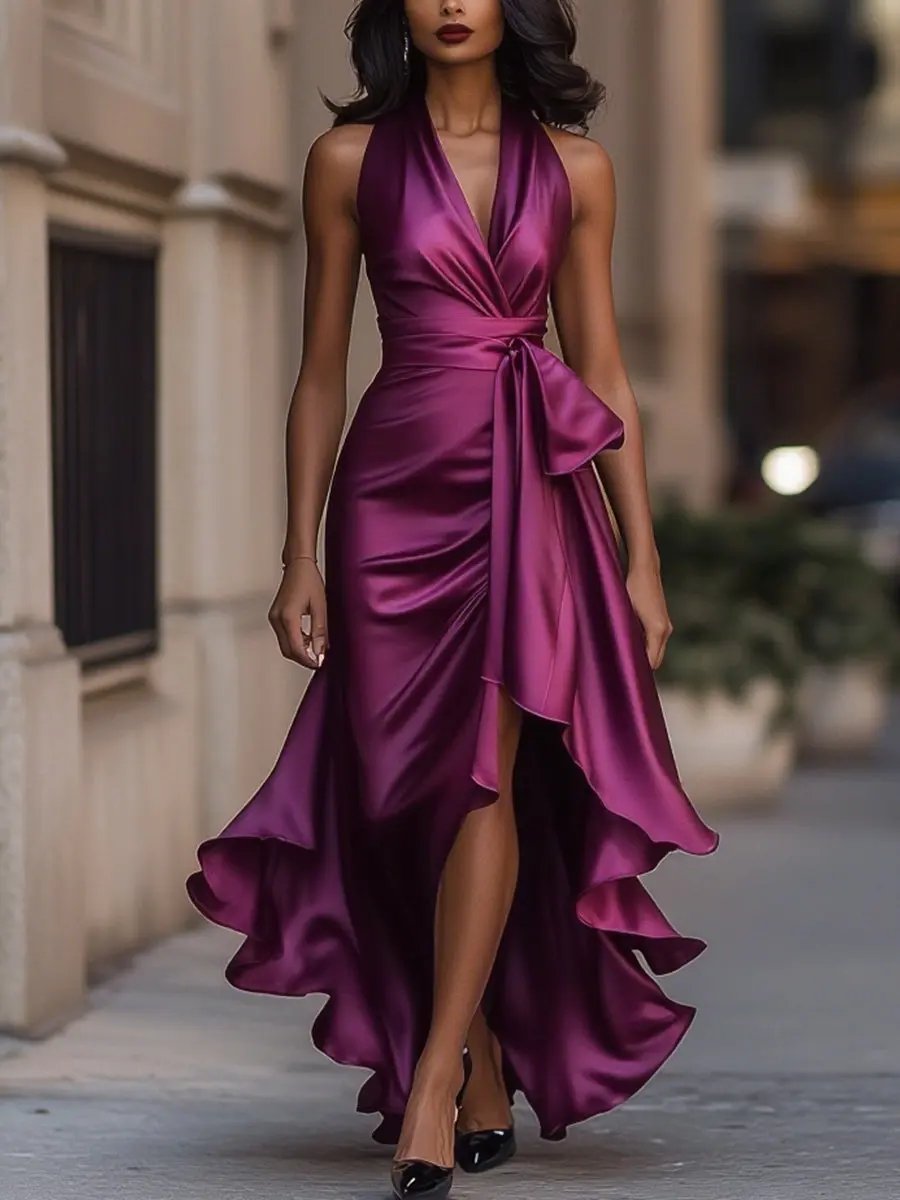 Raphaela | Damen Neckholder Wickel Abendkleid