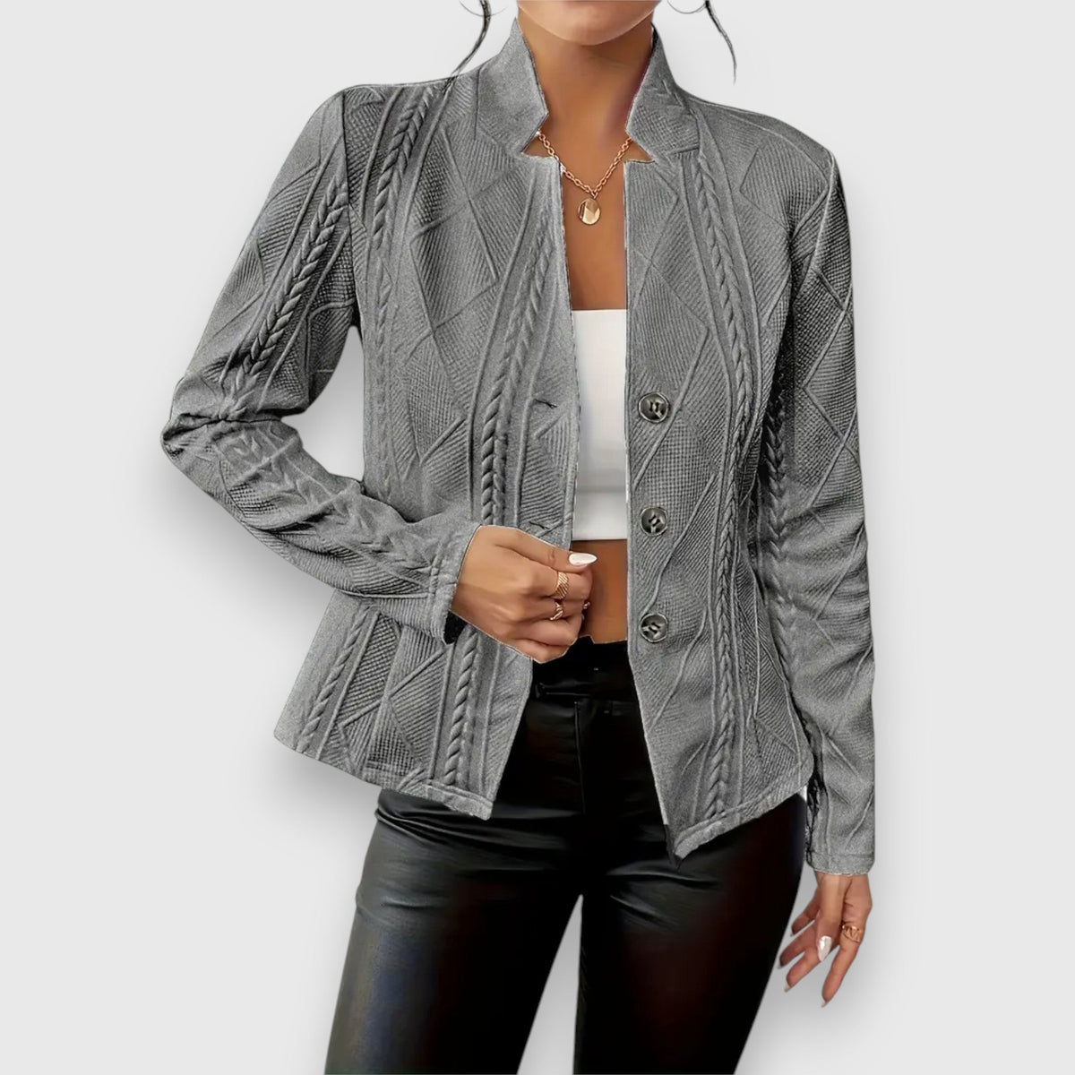 Reina | Damen Troyer Pullover Zopfmuster Langarm Anliegend