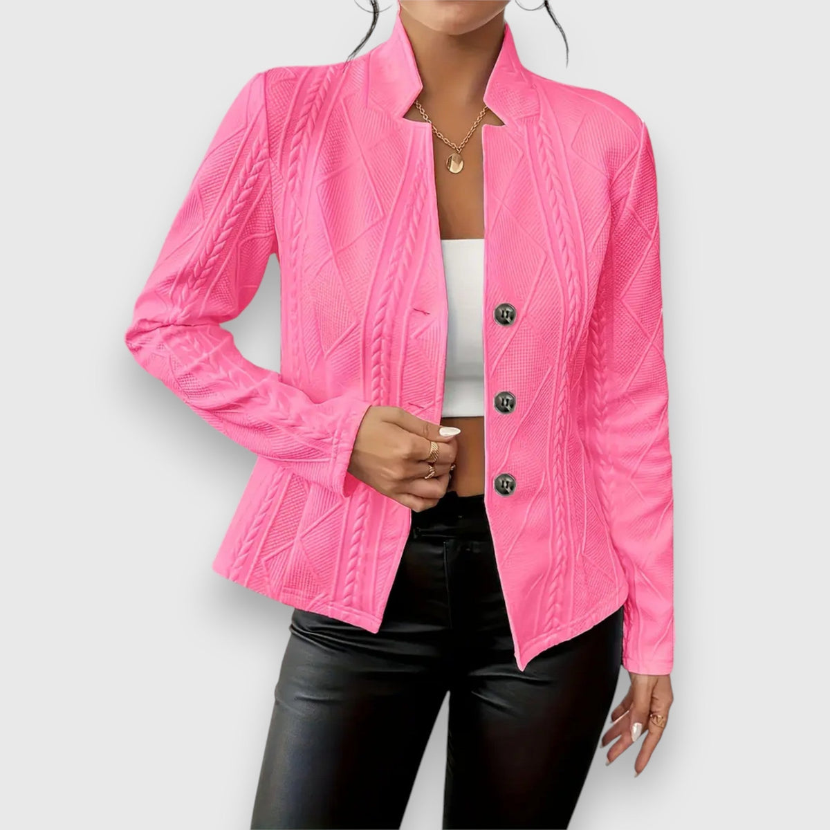Reina | Damen Troyer Pullover Zopfmuster Langarm Anliegend