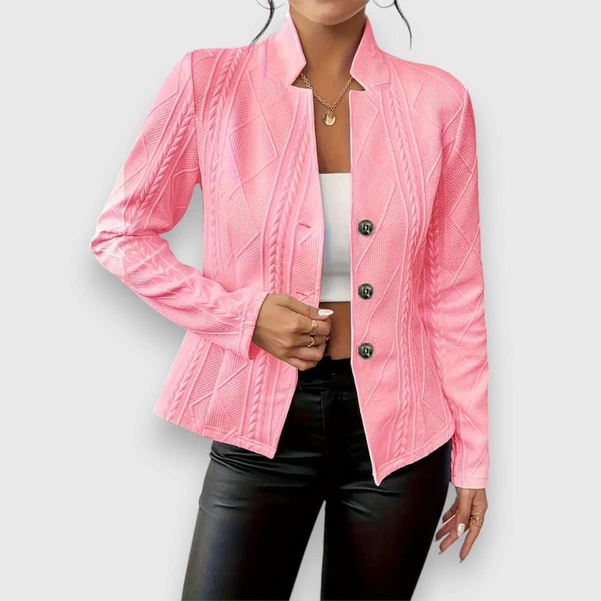 Reina | Damen Troyer Pullover Zopfmuster Langarm Anliegend