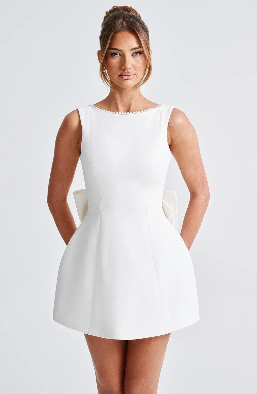 Sabrina | Damen Rosa Ärmelloses A-Linien Minikleid Perlenbesatz – Mini Perlen 2026