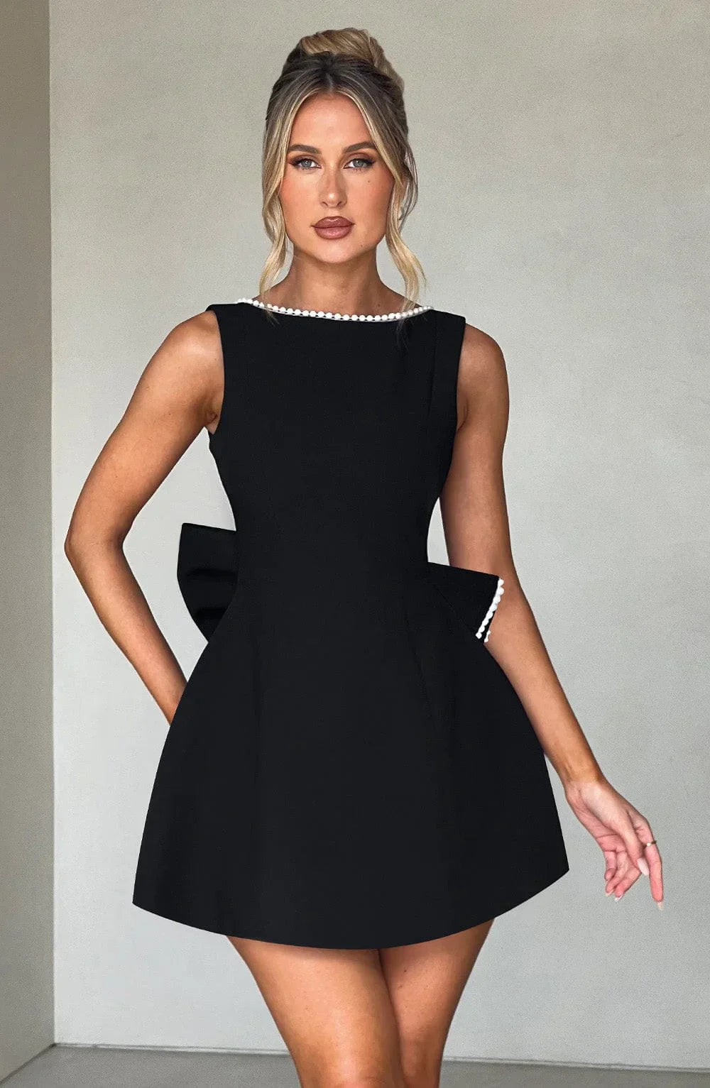 Sabrina | Damen Rosa Ärmelloses A-Linien Minikleid Perlenbesatz – Mini Perlen 2026