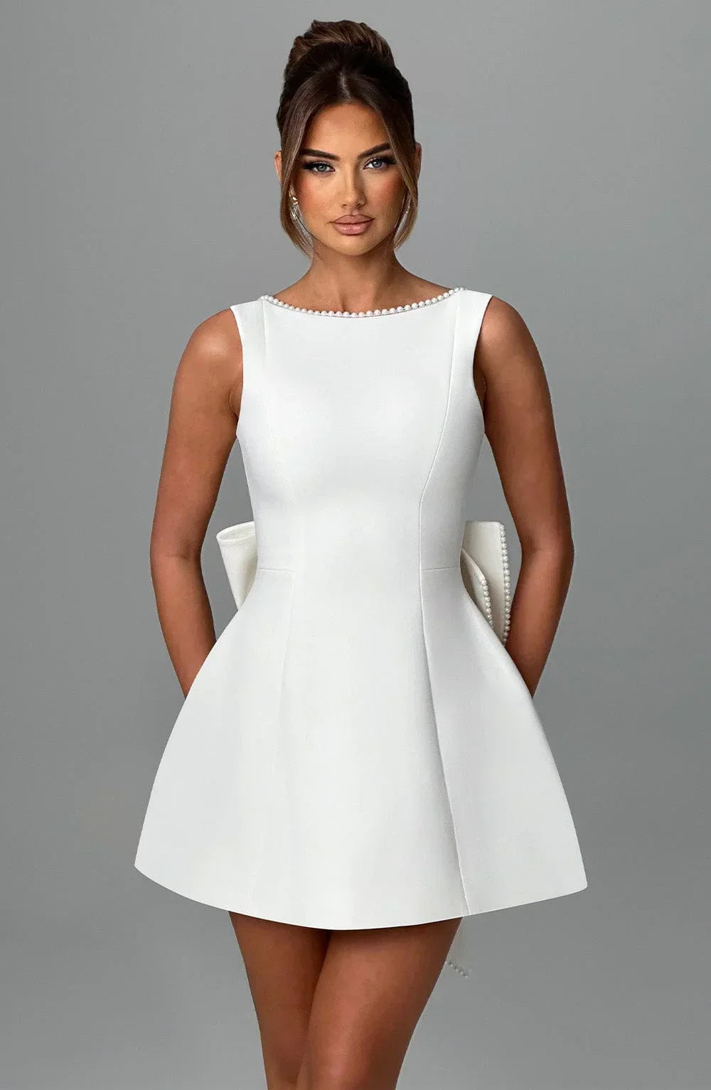 Sabrina | Damen Rosa Ärmelloses A-Linien Minikleid Perlenbesatz – Mini Perlen 2026