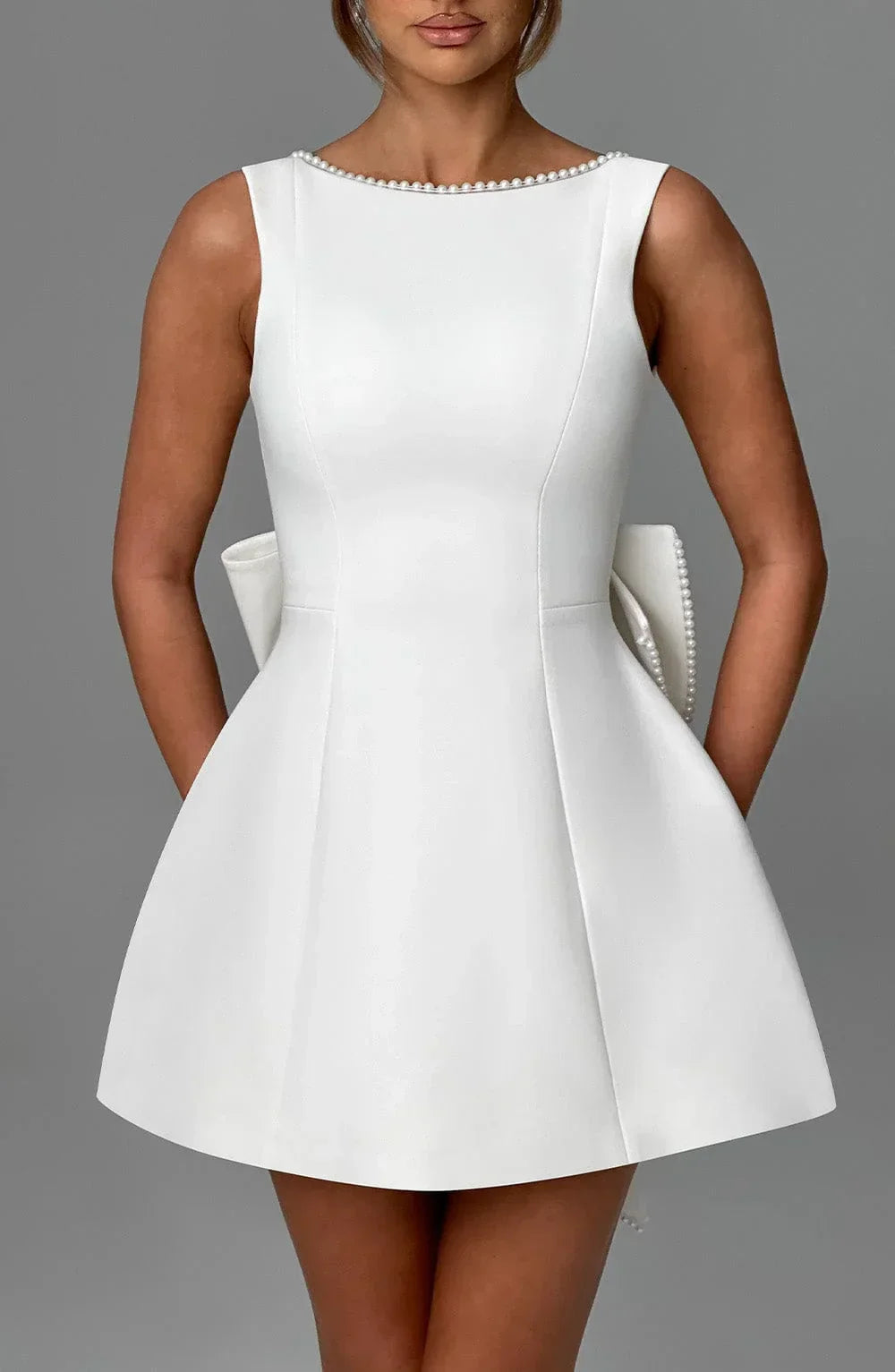 Sabrina | Damen Rosa Ärmelloses A-Linien Minikleid Perlenbesatz – Mini Perlen 2026