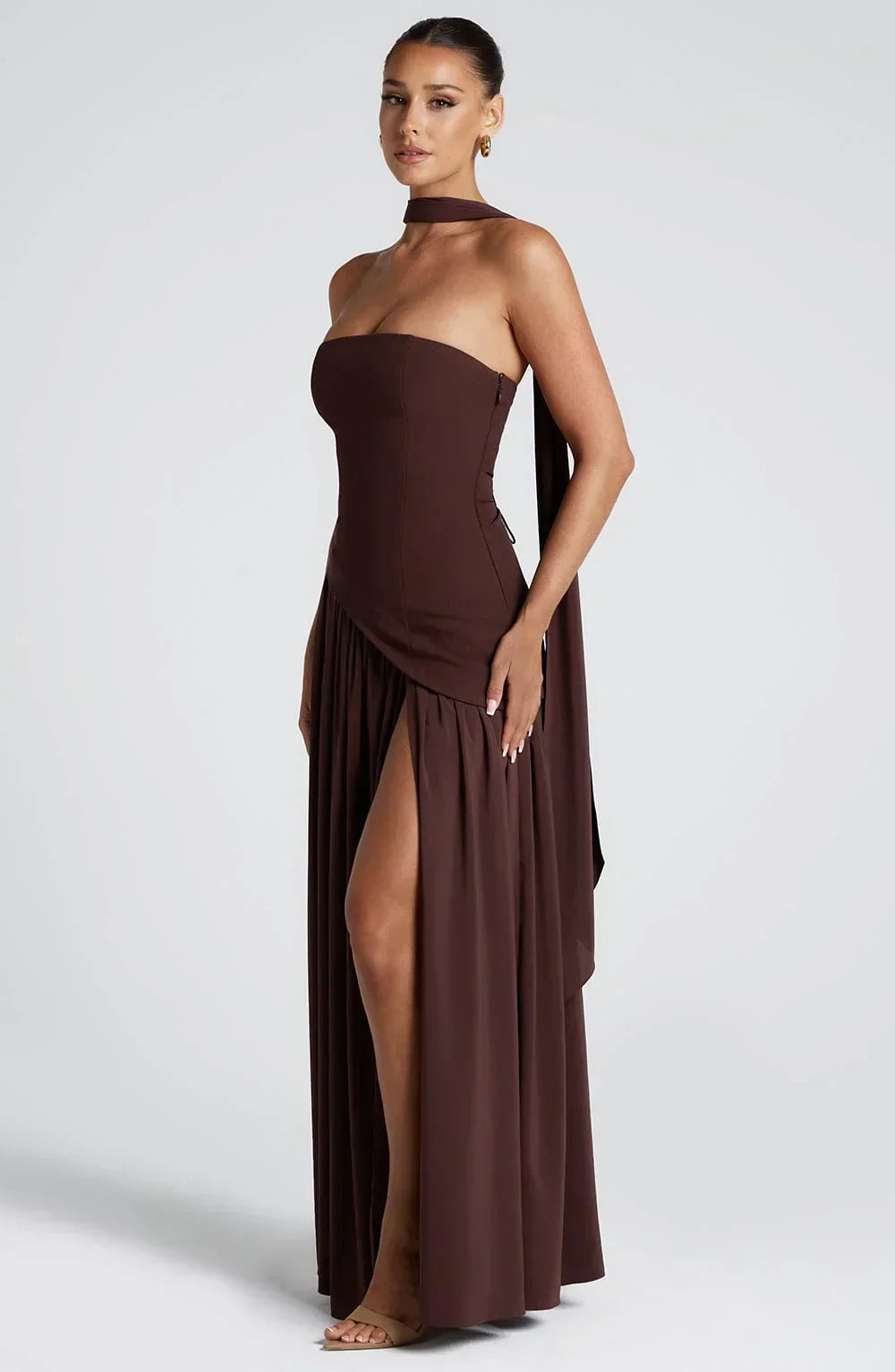 Nathalie | Damen Maxikleid Korsettstil Schaldetail Hoher Schlitz – Korsett Maxi 2026