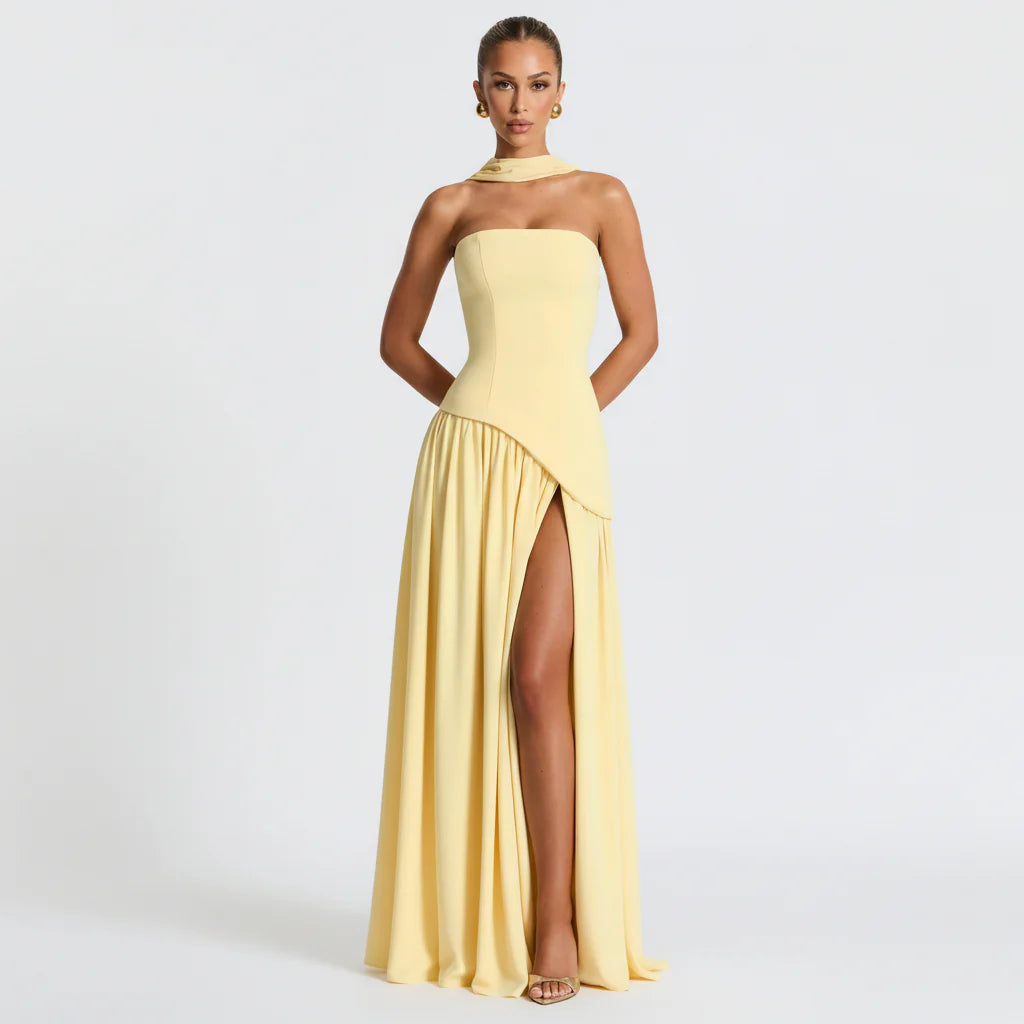 Nathalie | Damen Maxikleid Korsettstil Schaldetail Hoher Schlitz – Korsett Maxi 2026
