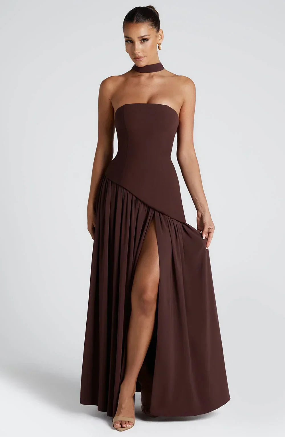 Nathalie | Damen Maxikleid Korsettstil Schaldetail Hoher Schlitz – Korsett Maxi 2026