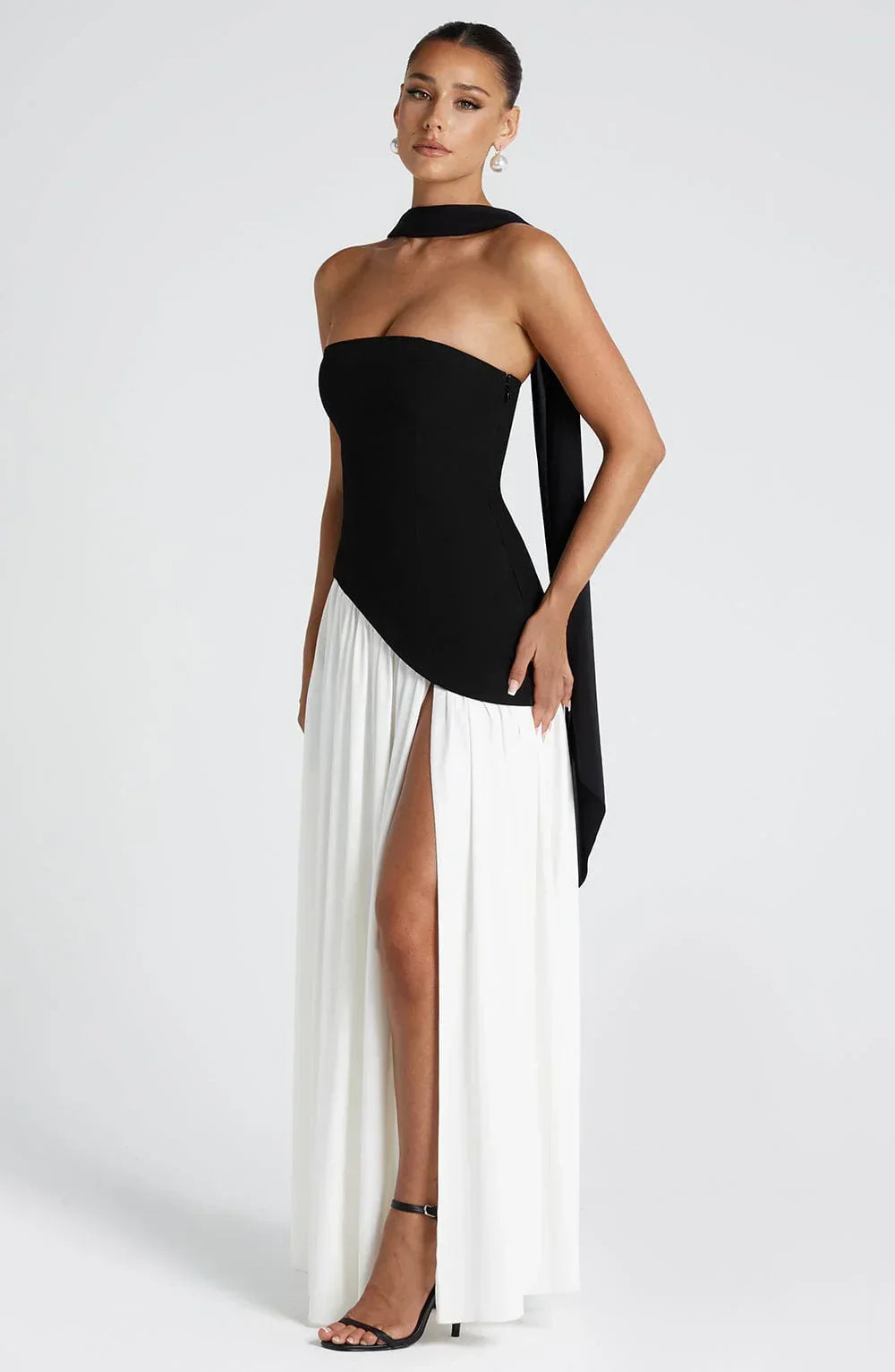 Nathalie | Damen Maxikleid Korsettstil Schaldetail Hoher Schlitz – Korsett Maxi 2026