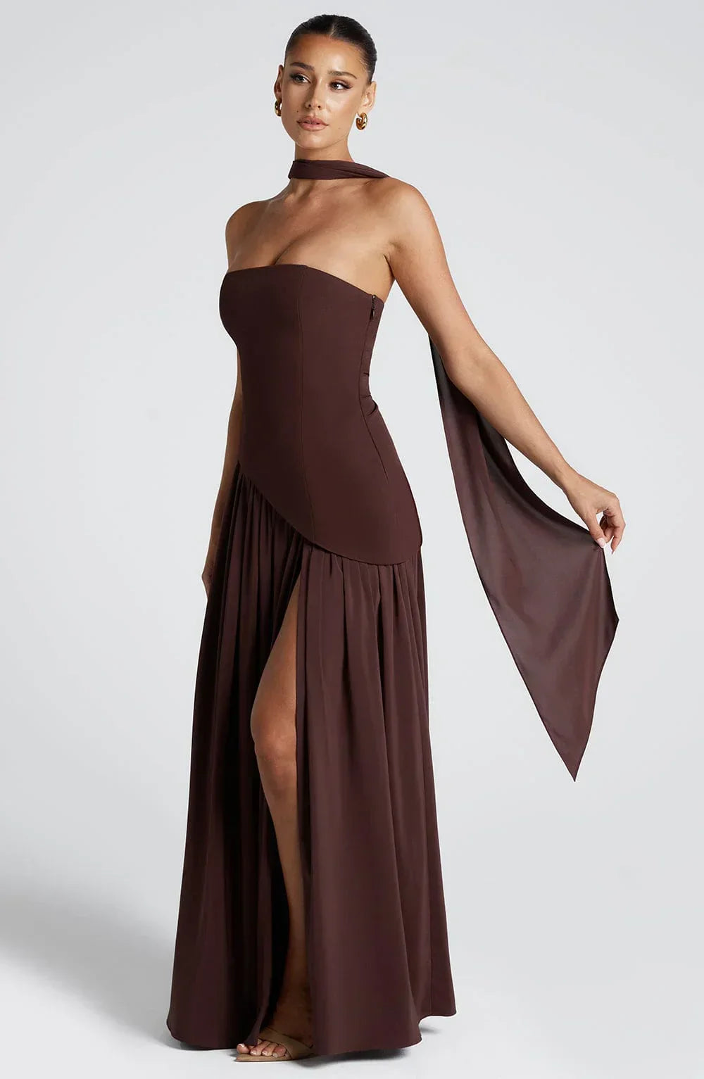 Nathalie | Damen Maxikleid Korsettstil Schaldetail Hoher Schlitz – Korsett Maxi 2026