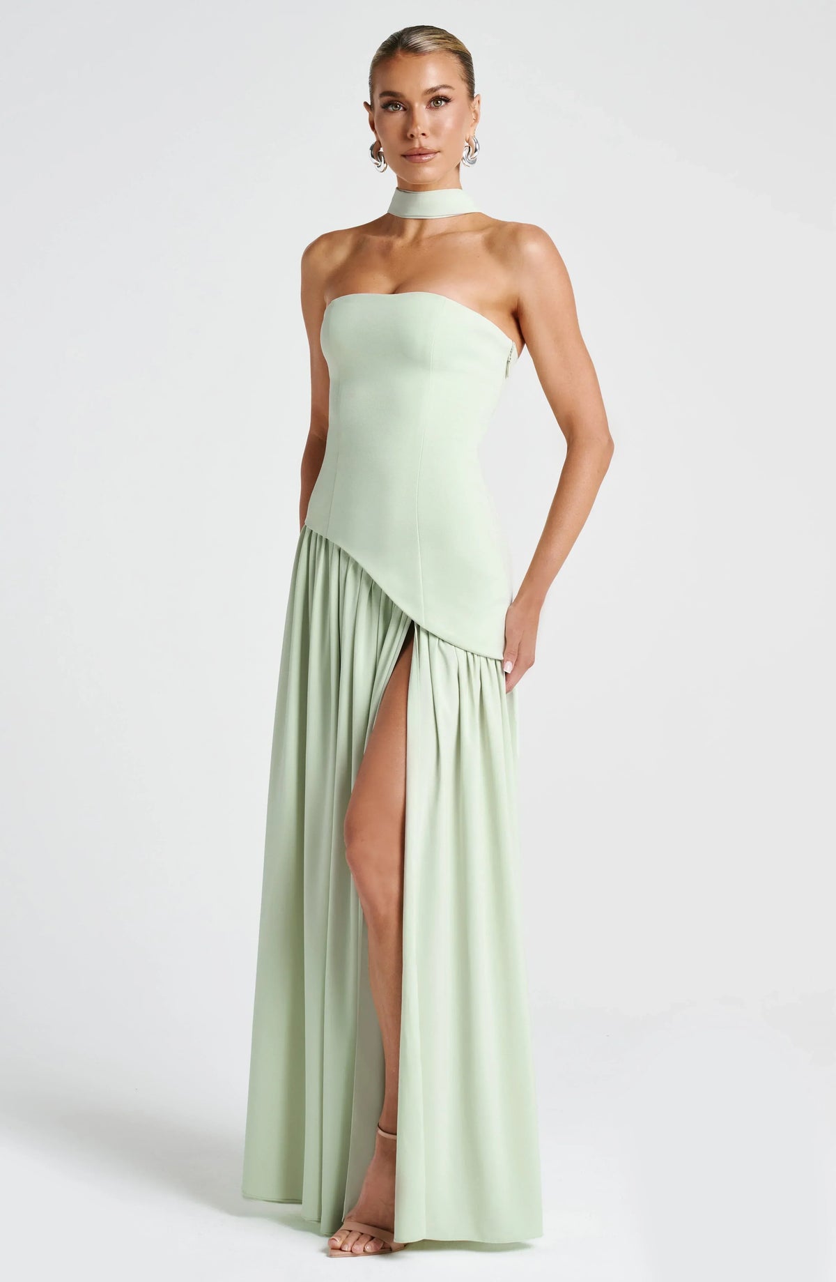 Nathalie | Damen Maxikleid Korsettstil Schaldetail Hoher Schlitz – Korsett Maxi 2026