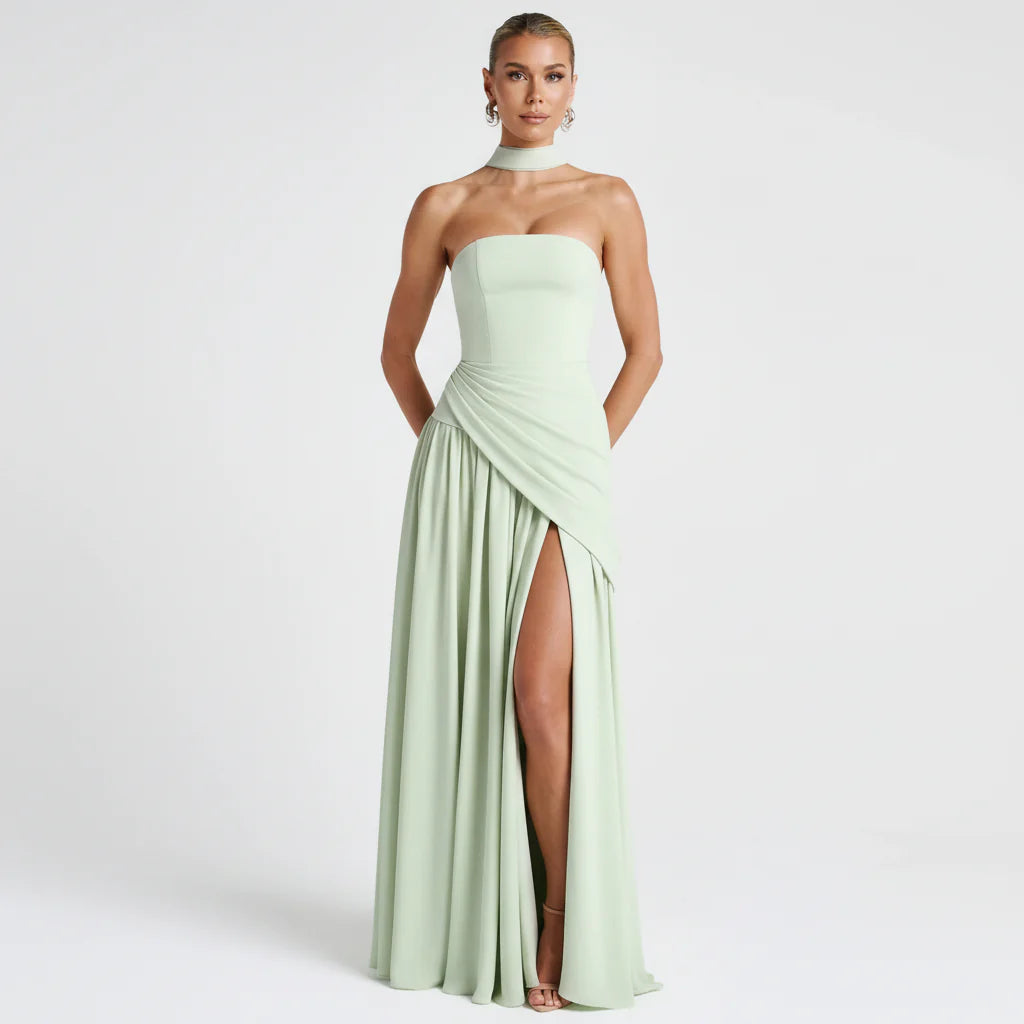 Nathalie | Damen Maxikleid Korsettstil Schaldetail Hoher Schlitz – Korsett Maxi 2026