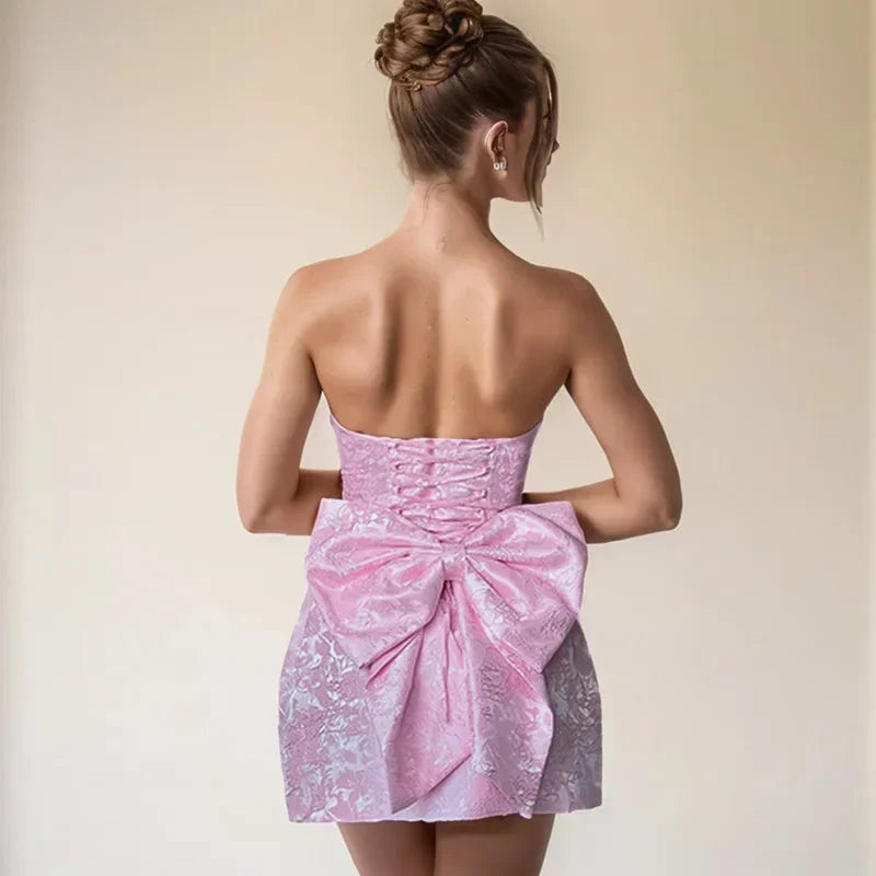 Rita | Damen Trägerloses Jacquard Minikleid Rückenausschnitt – Jacquard Mini 2026