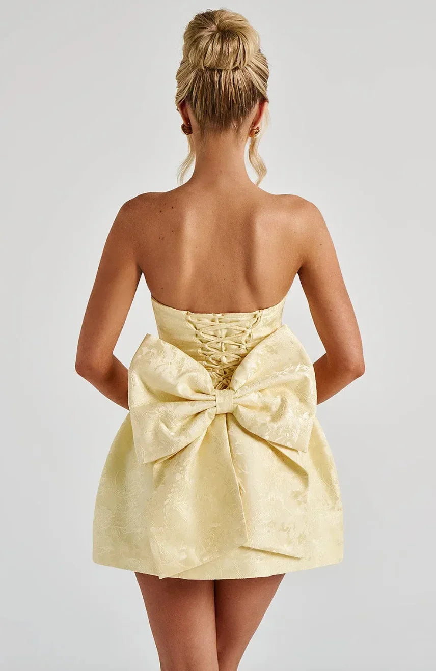 Rita | Damen Trägerloses Jacquard Minikleid Rückenausschnitt – Jacquard Mini 2026