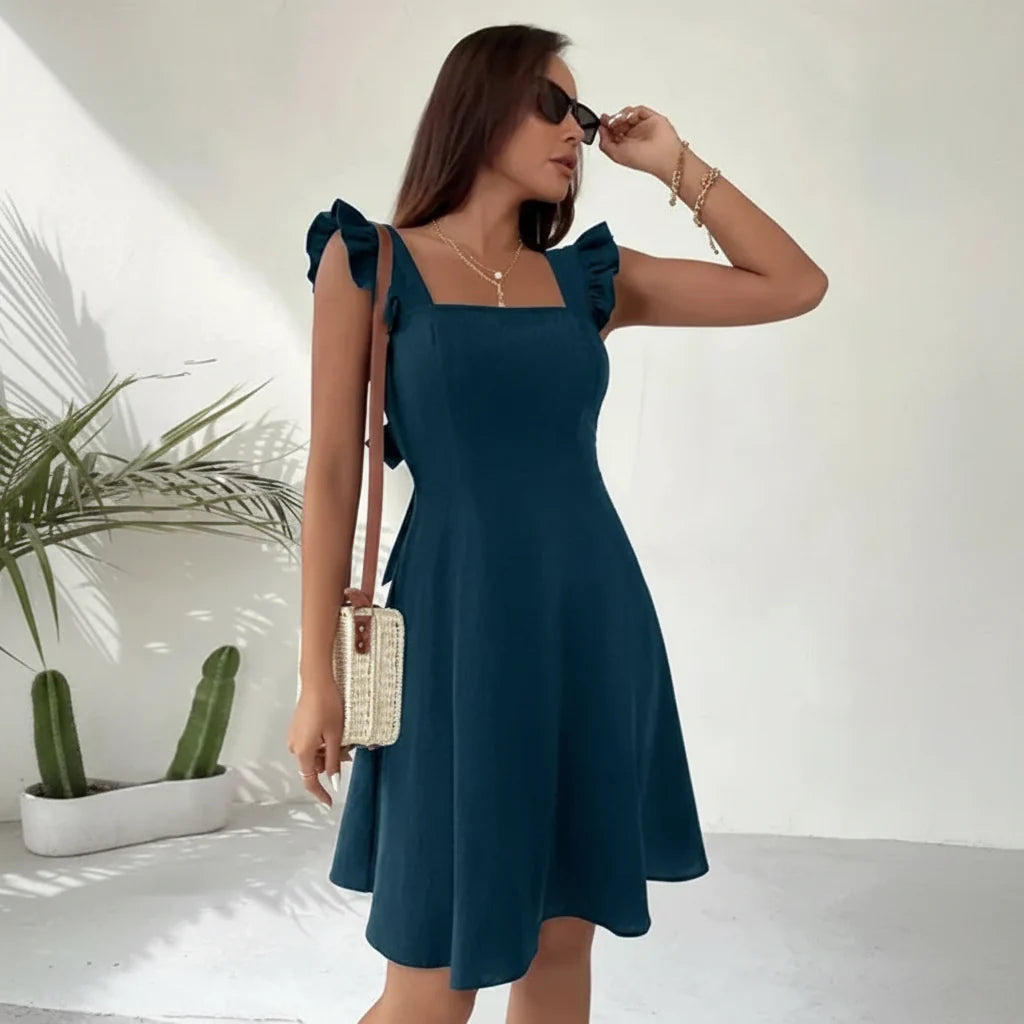 Lena | Damen Kurzes Ausgestelltes Kleid Rüschenärmel – Mini Kleid Rüschen 2026