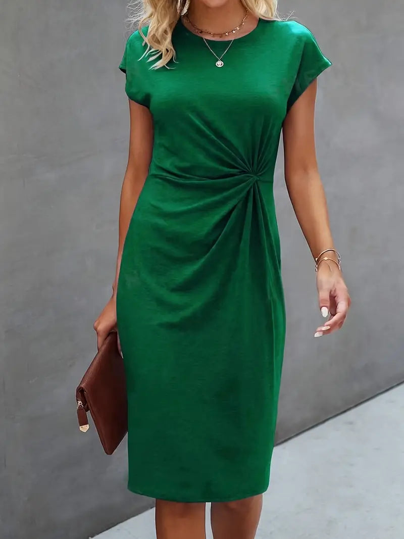 Rosemarie | Damen Kurzarm Midikleid mit Twist Detail