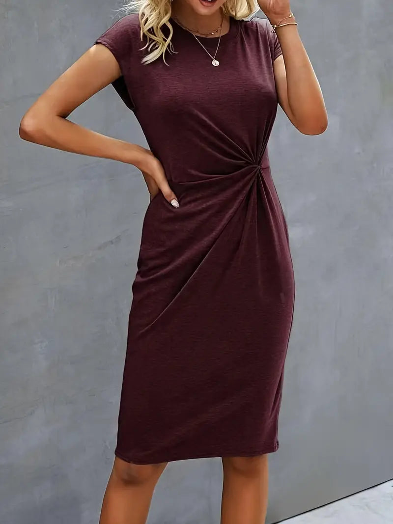 Rosemarie | Damen Kurzarm Midikleid mit Twist Detail