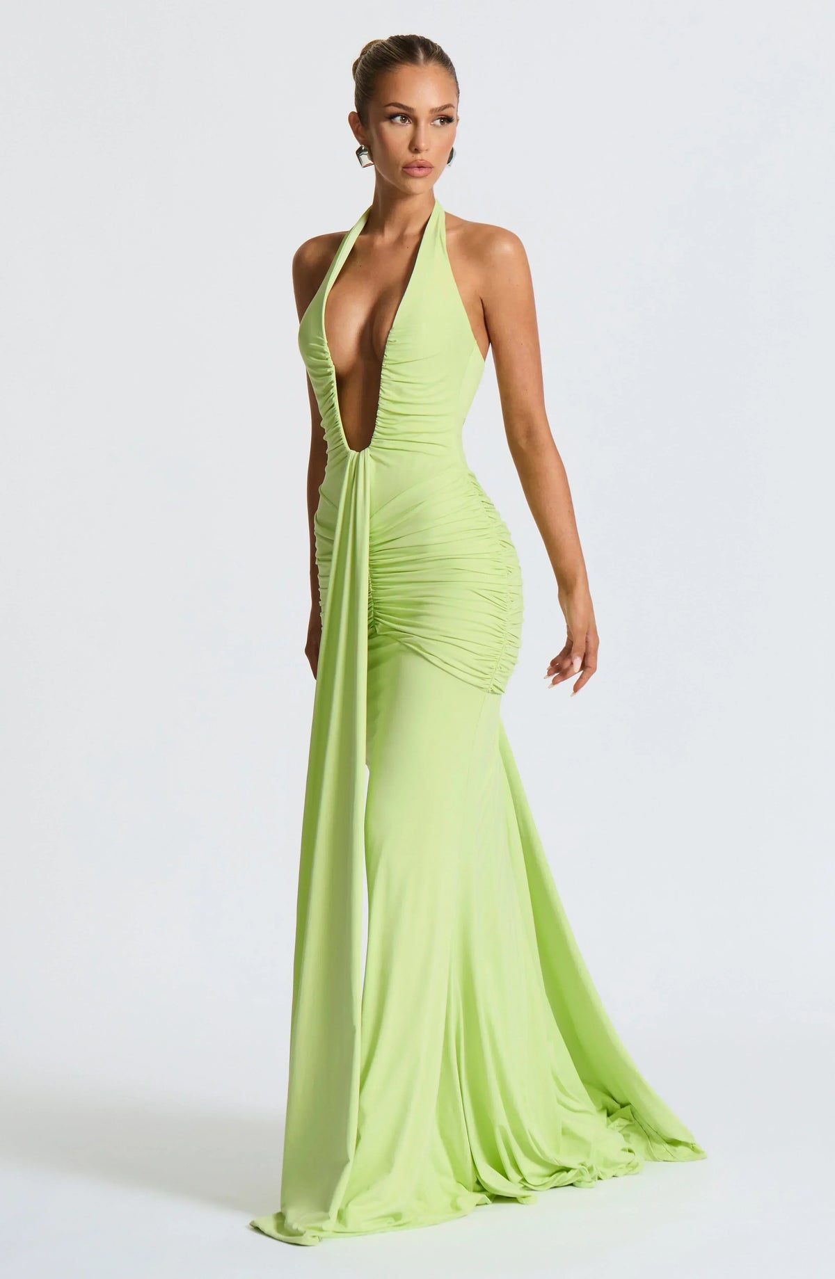 Rhea - Drapiertes Jersey-Maxikleid