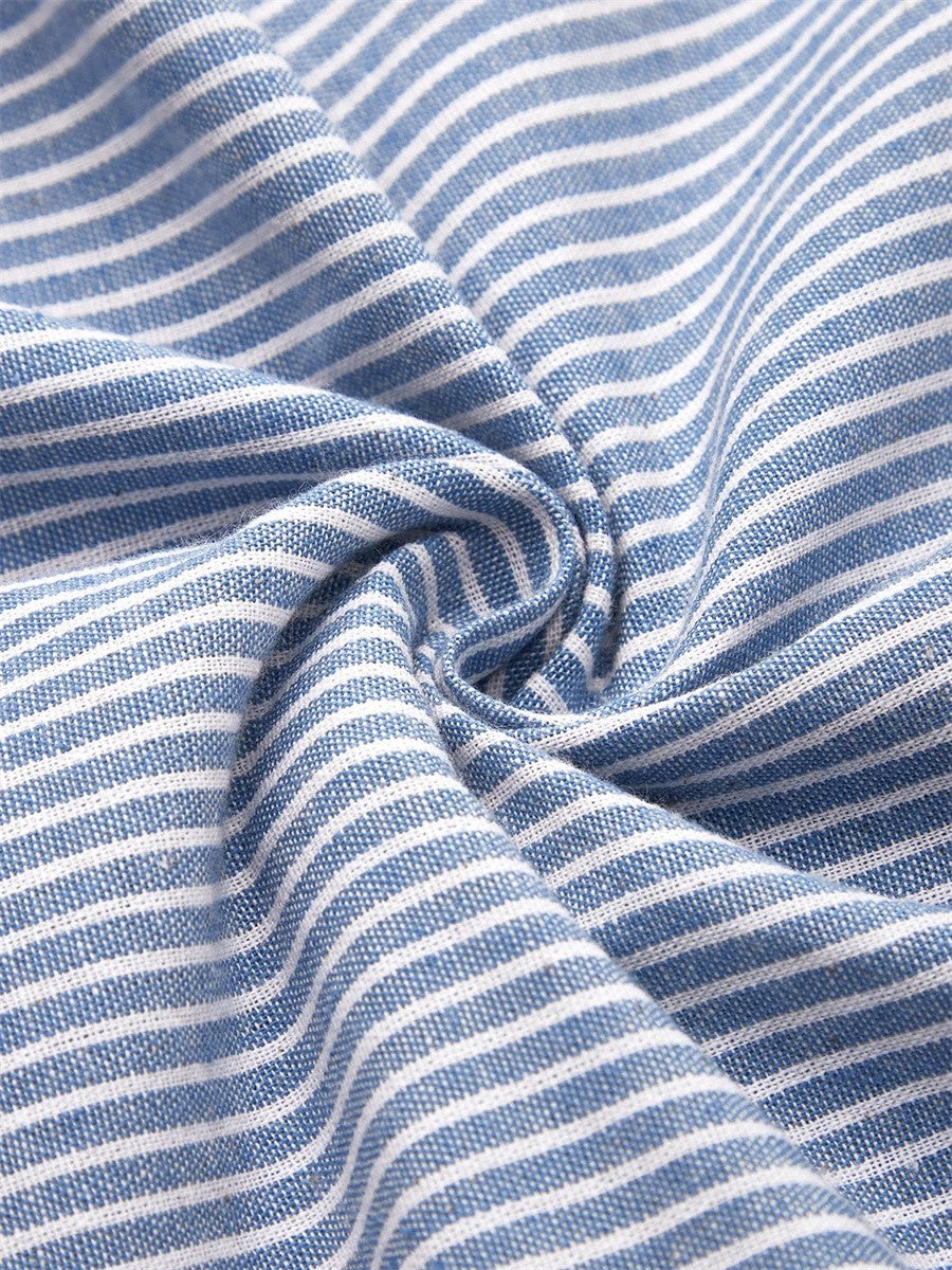 Roswen | Damen Gestreiftes Kurzarm Midikleid mit Knöpfen