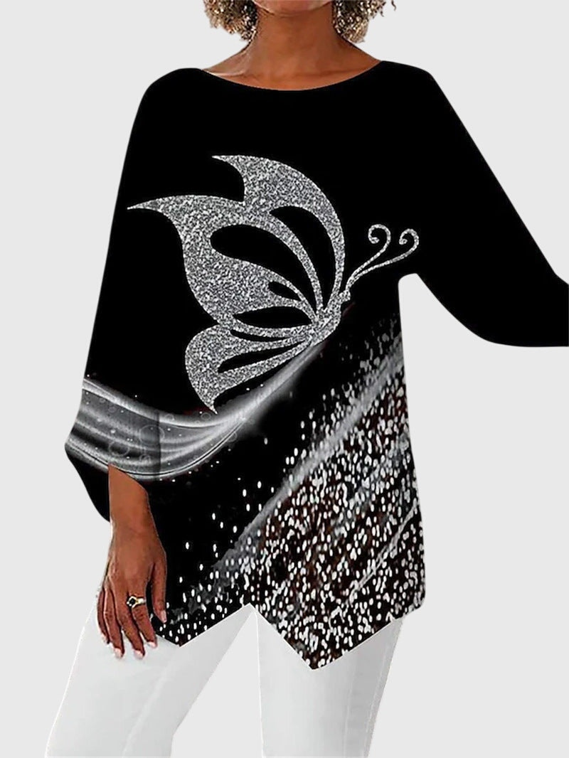 Saskia | Damen Schmetterling Print Tunika mit Glitzer