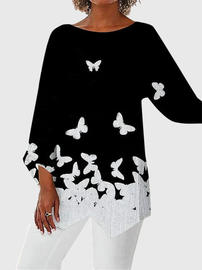 Saskia | Damen Schmetterling Print Tunika mit Glitzer