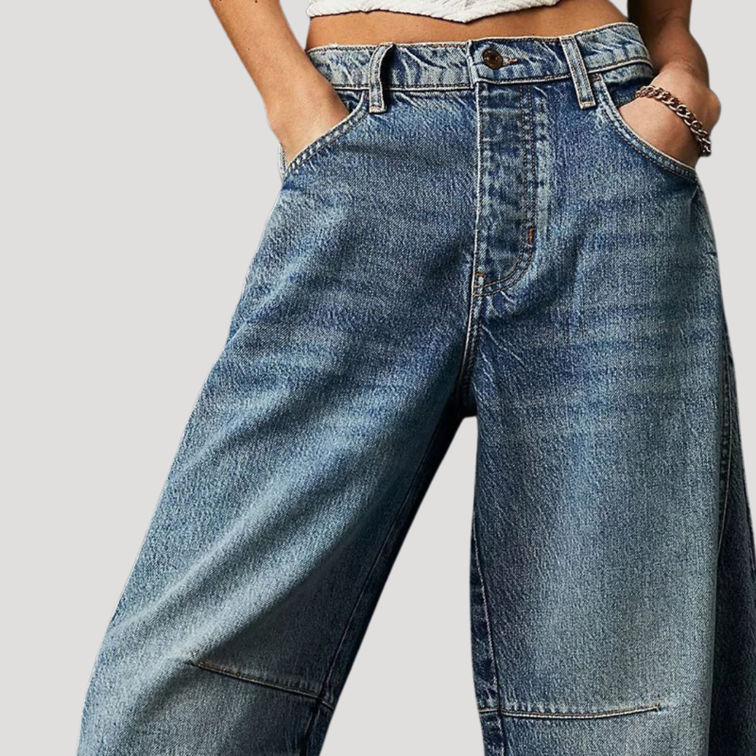 Saskia | Damen Weite Jeans Leopardenmuster Barrel Leg
