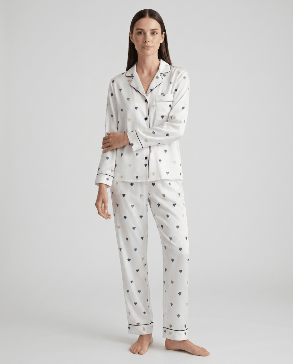 Schlafanzug Damen lang mit Hemd und Hose