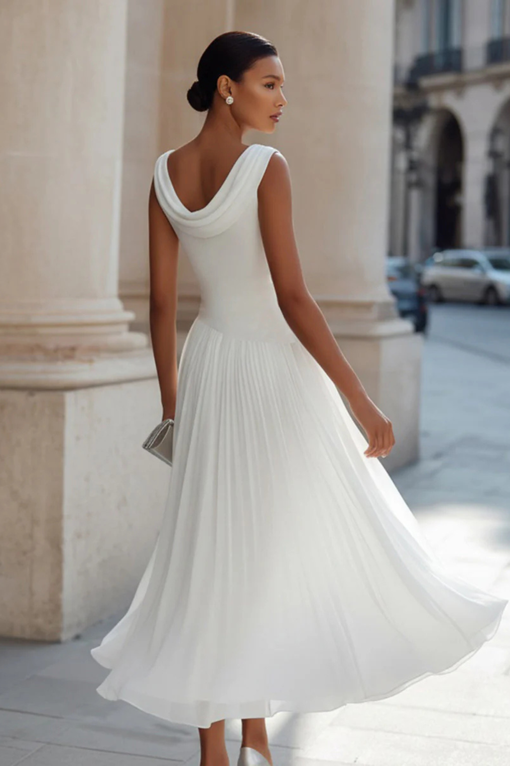 Seraphita | Damen Drapiertes Ärmellos Plissee Midikleid