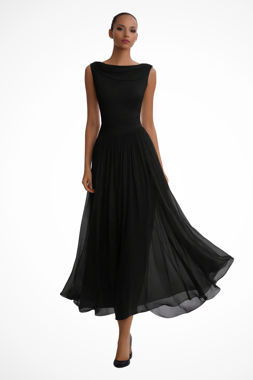 Seraphita | Damen Drapiertes Ärmellos Plissee Midikleid