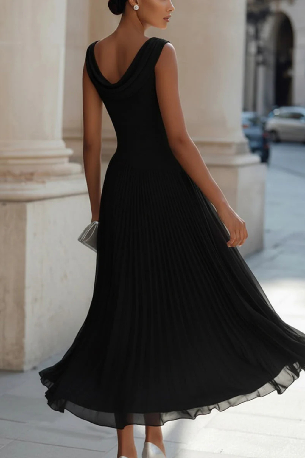 Seraphita | Damen Drapiertes Ärmellos Plissee Midikleid