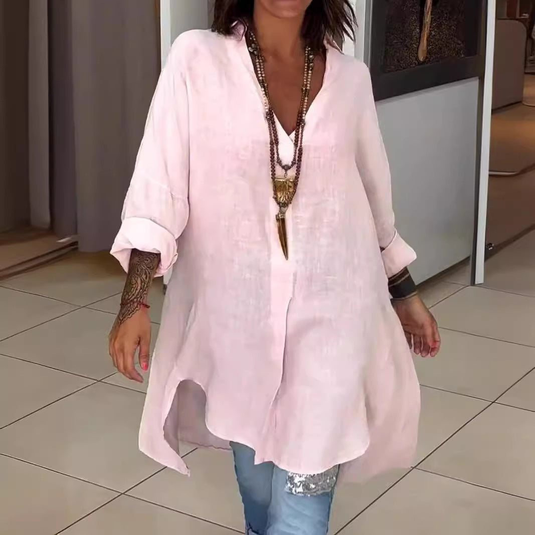 Sigrid | Damen Oversized Longbluse Hemdkragen Langarm