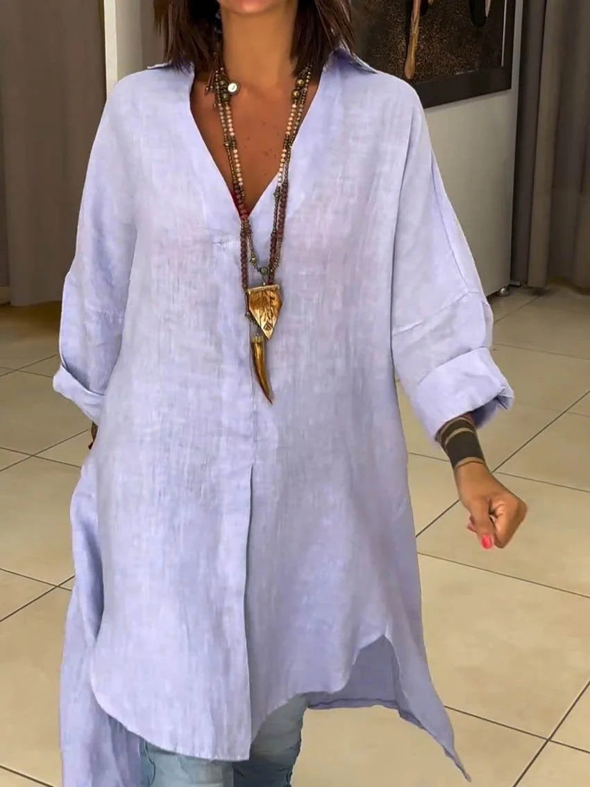 Sigrid | Damen Oversized Longbluse Hemdkragen Langarm