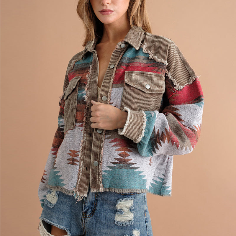 Damen-Überhemd aus Jacquard-Cord mit Taschen – Océane