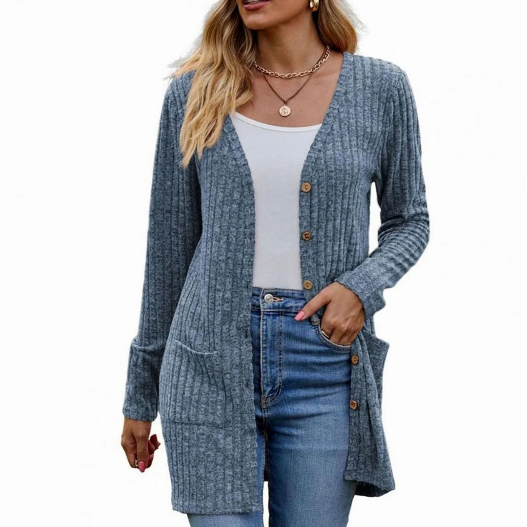 Solea | Damen Strickjacke mit Taschen und Knöpfen